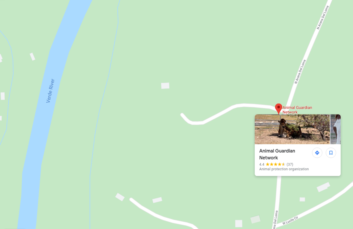 Zoomed in Google Maps image of Animal Guardian Network